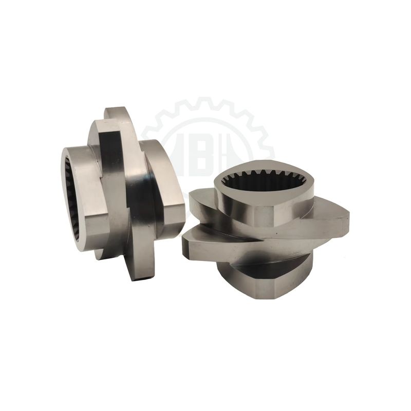 Elemen ekstruder roda dua kelas makanan dengan bahan stainless steel SUS304 dan sistem kontrol PLC yang memastikan operasi